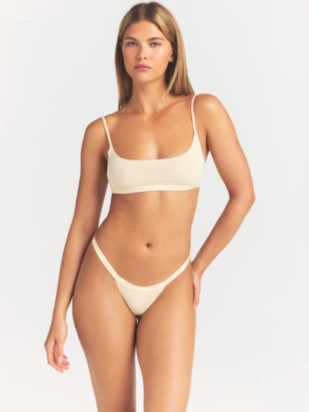NEW SKIMS Lightweight Cotton Logo Picot Scoop Bralette Butter Tonal Small NWT